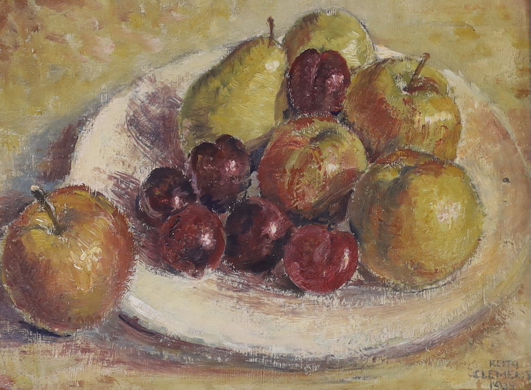 Keith Clements (1931-2003), oil on board, Still life of fruit, signed and dated 1948, 17 x 23cm